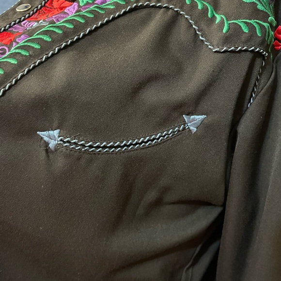 Scully Western Mens Black Polyester L Big Tooled Floral Western Shirt - Picture 6 of 7